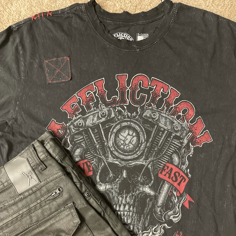 SOLD Afflicton XL T shirt and Marck Echo Jeans 36x32